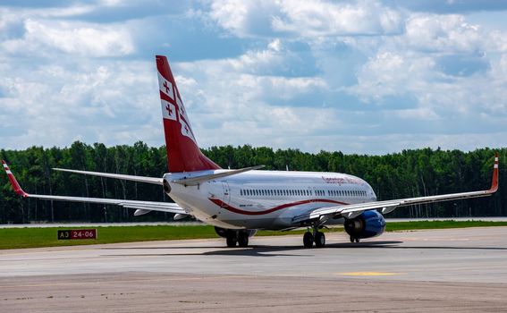 July 2, 2019, Moscow, Russia. Airplane Boeing 737-800 Airzena Georgian Airways at Vnukovo airport in Moscow.