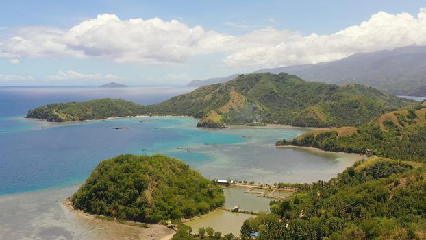 Aerial view of Sleeping dinosaur island of Mati Davao Oriental Philippines. One of the known tourist spot of that area. Philippines, Mindanao.