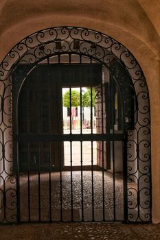 Lattice of entrance to patio of typical house of Castile-la Mancha community in Spain