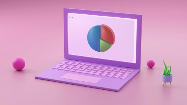 Minimal concept, Laptop on table Work desk pink and violet color and mock-up for your text with notebook and cup. 3d render. Illustration