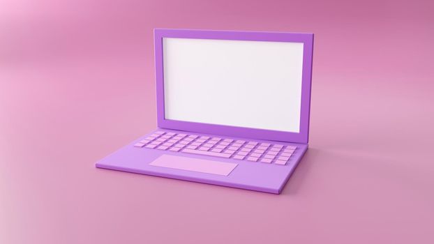 Laptop mockup background in modern minimal style. Notebook 3d illustration in pink color. Technology gadget concept