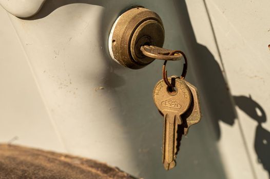 terni ,italy JULY 02 2021 :vespa 50 special ignition lock with keys