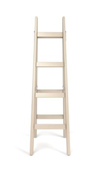 Front view of double wooden ladder, isolated on white background