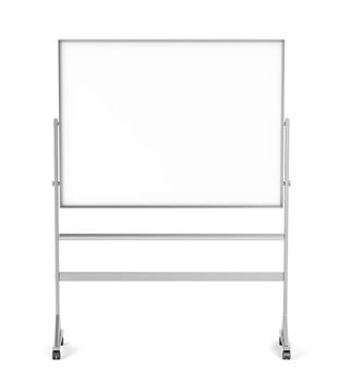 Front view of mobile school whiteboard, isolated on white background