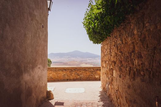 Incredible view of the Tuscan countryside during the summer season, from the famous town of Pienza.