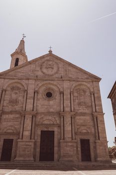 View of the beautiful Duomo in the famous town of Pienza, Tuscany, Italy