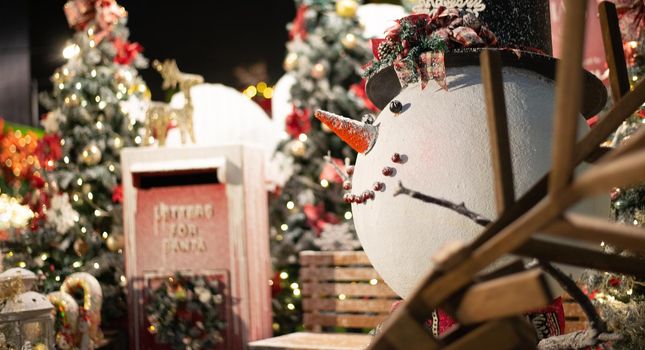 Snowman with background decoration of christmas