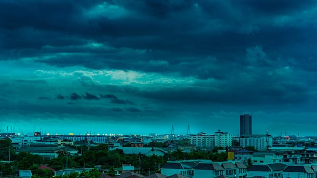 urban and raincloud sky in cityscape