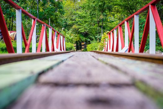 Railroad tracks through the park