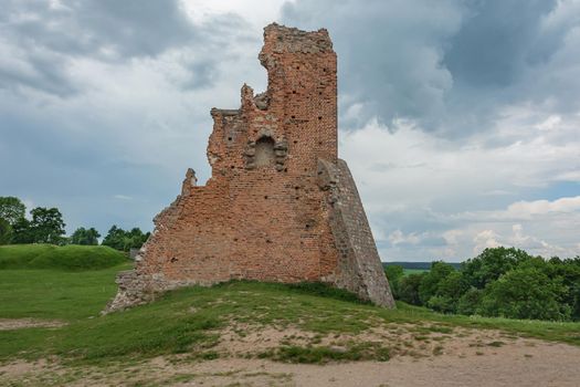 Remains of the ruins of an old fortress (Novogrudok, Belarus). Stock photography.