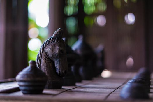 The horse of ancient Thai wooden chess the big board