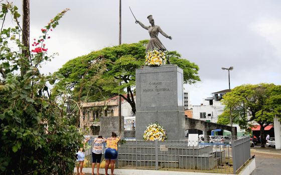 salvador, bahia, brazil - july 2, 2021: Monument to Maria Quiteria de Jesus, heroine of the struggles for independence of Bahia, is seen in the neighborhood of Lapinha, in the city of Salvador.
