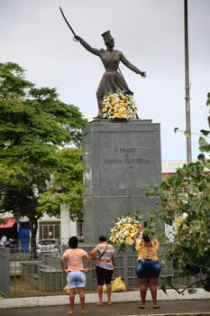 salvador, bahia, brazil - july 2, 2021: Monument to Maria Quiteria de Jesus, heroine of the struggles for independence of Bahia, is seen in the neighborhood of Lapinha, in the city of Salvador.