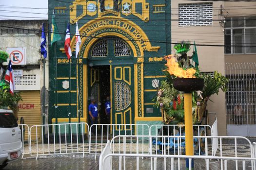 salvador, bahia, brazil - july 2, 2021: Symbolic fire pyre of the independence of Bahia lit during the celebrations at the 2 de Julho Pavilion in the Lapinha neighborhood in the city of Salvador.