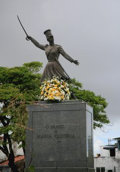 salvador, bahia, brazil - july 2, 2021: Monument to Maria Quiteria de Jesus, heroine of the struggles for independence of Bahia, is seen in the neighborhood of Lapinha, in the city of Salvador.