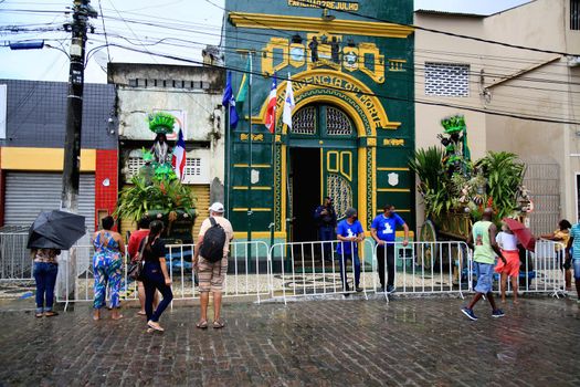 salvador, bahia, brazil - july 2, 2021: population observe the Caboclo and Cabocla, symbols of the struggle for independence of Bahia, seen at Pavilhao 2 de Julho in the city of Salvador.