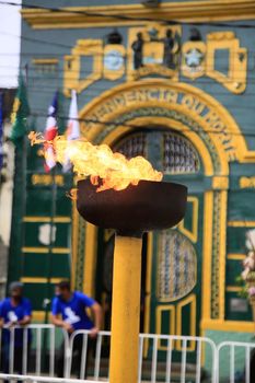 salvador, bahia, brazil - july 2, 2021: Symbolic fire pyre of the independence of Bahia lit during the celebrations at the 2 de Julho Pavilion in the Lapinha neighborhood in the city of Salvador.