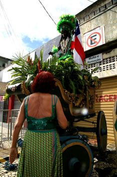 salvador, bahia, brazil - july 2, 2021: population observe the Caboclo and Cabocla, symbols of the struggle for independence of Bahia, seen at Pavilhao 2 de Julho in the city of Salvador.