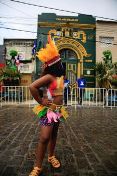 salvador, bahia, brazil - july 2, 2021: population observe the Caboclo and Cabocla, symbols of the struggle for independence of Bahia, seen at Pavilhao 2 de Julho in the city of Salvador.