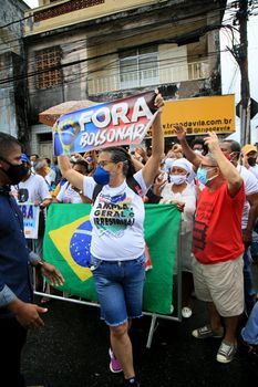 salvador, bahia, brazil - july 2, 2021: Protesters protest against President Jair Bolsonaro's government during Bahia Independence celebrations in the city of Salvador.
