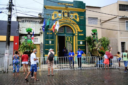 salvador, bahia, brazil - july 2, 2021: population observe the Caboclo and Cabocla, symbols of the struggle for independence of Bahia, seen at Pavilhao 2 de Julho in the city of Salvador.