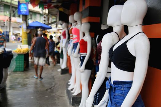salvador, bahia, brazil - july 2, 2021: Mannequins are seen in a store on the street in the Liberdade neighborhood in the city of Salvador.