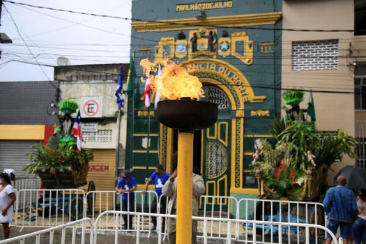 salvador, bahia, brazil - july 2, 2021: Symbolic fire pyre of the independence of Bahia lit during the celebrations at the 2 de Julho Pavilion in the Lapinha neighborhood in the city of Salvador.