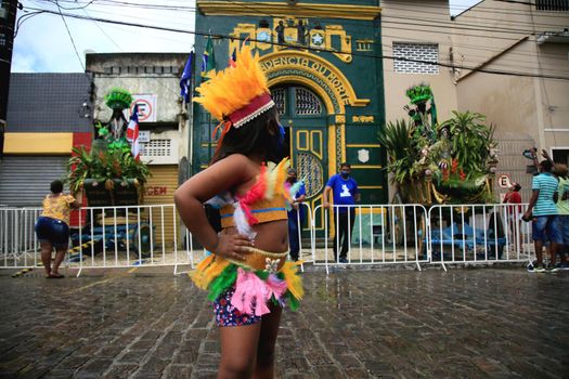 salvador, bahia, brazil - july 2, 2021: population observe the Caboclo and Cabocla, symbols of the struggle for independence of Bahia, seen at Pavilhao 2 de Julho in the city of Salvador.