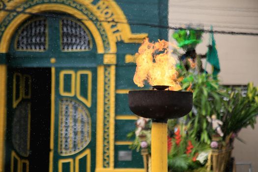 salvador, bahia, brazil - july 2, 2021: Symbolic fire pyre of the independence of Bahia lit during the celebrations at the 2 de Julho Pavilion in the Lapinha neighborhood in the city of Salvador.