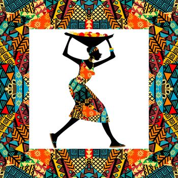 African motifs frame with african woman