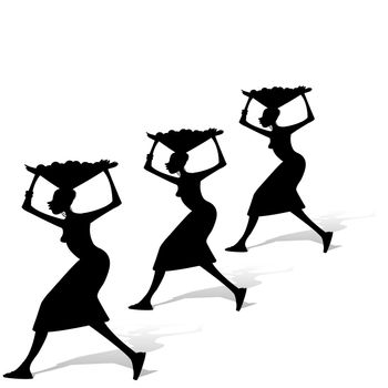African women silhouette carrying baskets of fruit