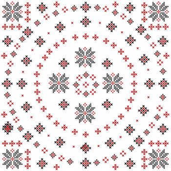 Embroidered cross-stitch round pattern on white background