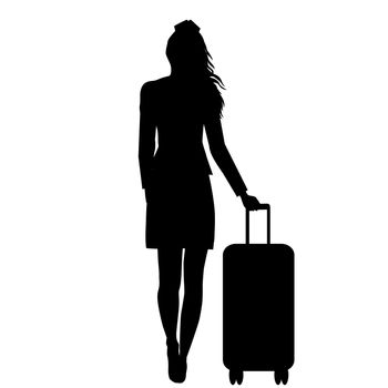 Silhouette of stewardess woman isolated on white background