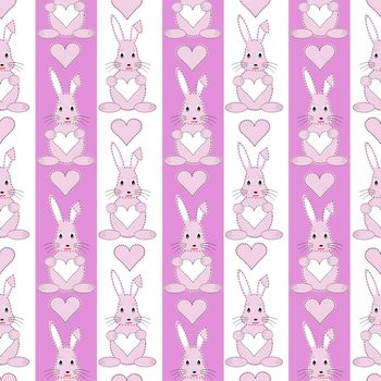 Pink and white seamless pattern with bunny for baby girls, wrapping paper
