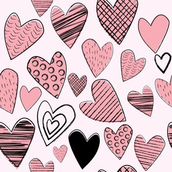 Doodle pink hearts seamless background