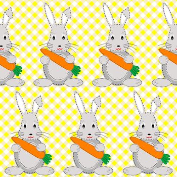 Cartoon rabbits with carrots seamless pattern