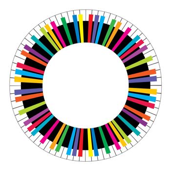 Abstract colored circular piano keys on white background
