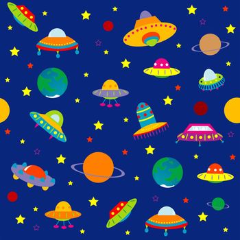 Solar system planets and UFO seamless pattern
