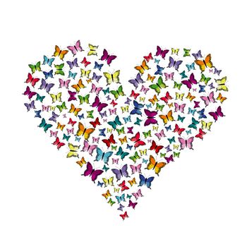 Flying butterflies pattern in heart shape isolated on white background