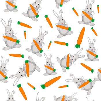 Rabbits and carrots seamless background