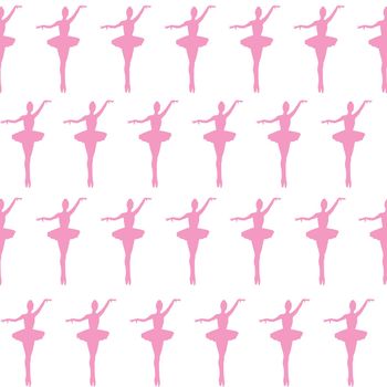Pink ballerina seamless pattern on white background