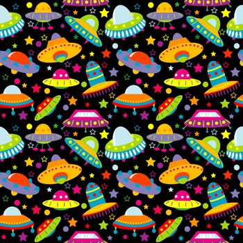 Colorful background of UFO cartoon seamless pattern