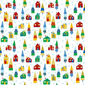 Cartoon winter background with houses