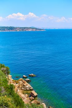 Natural landscape of the rocky coast of the Black Sea in Turkey.