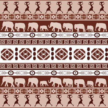 African pattern with silhouettes of african women and elephants