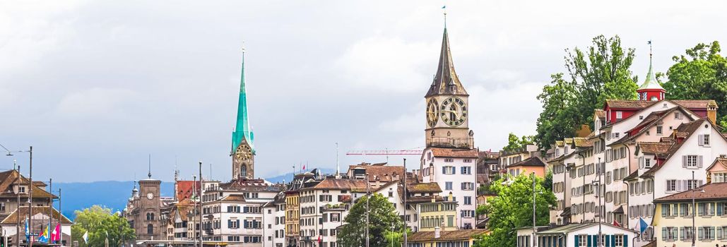 Zurich, Switzerland view of historic Old Town buildings near main railway train station Zurich HB, Hauptbahnhof, Swiss architecture and travel destination.