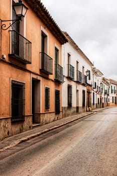 Old and majestic houses in the streets of Villanueva de los Infantes village, Ciudad Real community, Spain.