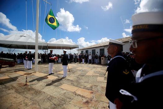 salvador, bahia, brazil - june 11, 2019: Military personnel from the Brazilian Navy are seen during the commemoration of the Naval Battle of Riachuelo in the city in Salvador.