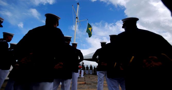 salvador, bahia, brazil - june 11, 2019: Military personnel from the Brazilian Navy are seen during the commemoration of the Naval Battle of Riachuelo in the city in Salvador.
