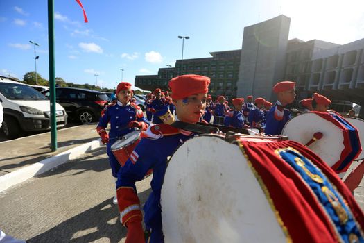 salvador, bahia, brazil - october 14, 2016: Members of the Bahia State Public School's fanfare are seen during a performance at the Centro Administrativo da Bahia in the city of Salvador.